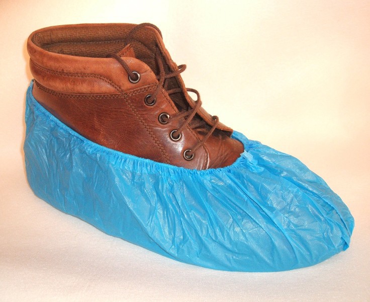 blue plastic overshoes